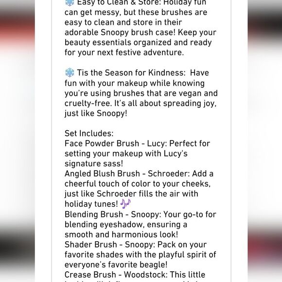 Profusion Cosmetics X Peanuts Holiday Merry & Bright Brush Set w/Cass - Picture 8 of 9